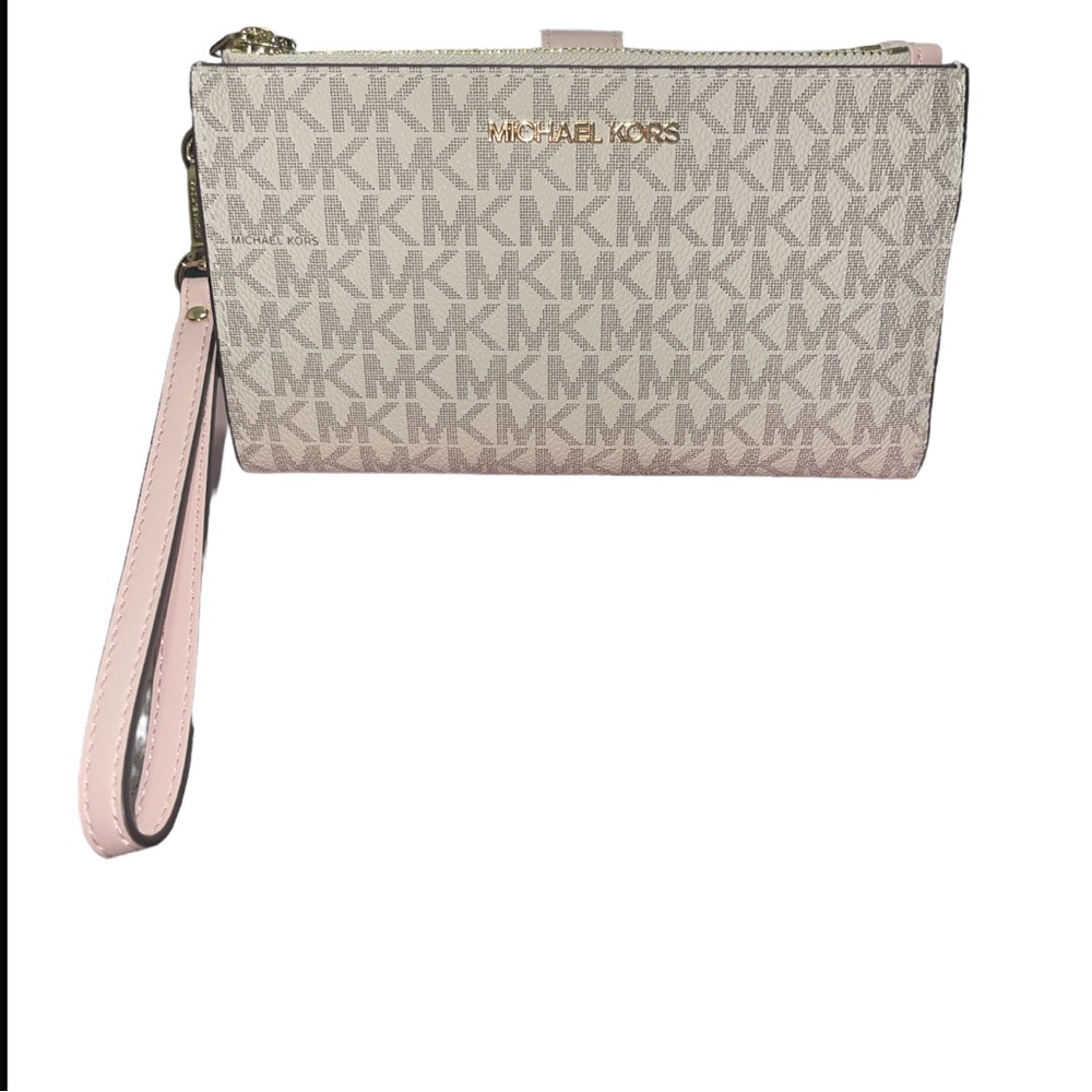 NWT Michael Kors Jet Set Travel Large Double Zip Wristlet pwd blush